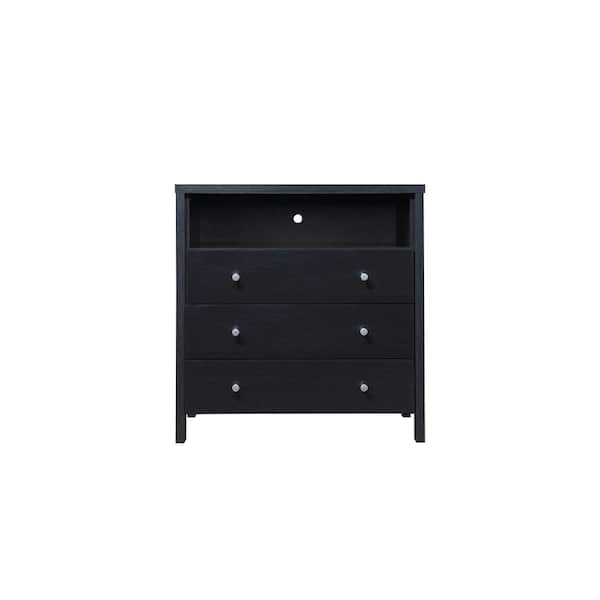 HODEDAH 3Drawer Black Dresser with 1Open Shelf 37 in. H x 19.5 in. W