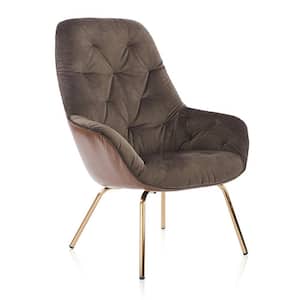 Garret Brown Velvet and Faux Leather Cushioned Accent Chair