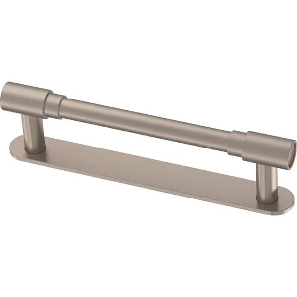 Liberty Round Layered Backplate 3-3/4 in. (96 mm) Modern Satin Nickel Cabinet Handle Drawer Bar Pull