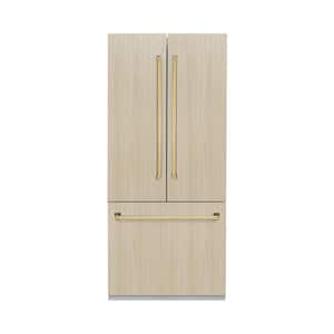 Autograph Edition 36 in. 3-Door Panel Ready French Door Refrigerator w/ Ice and Water Dispenser and Polished Gold Handle