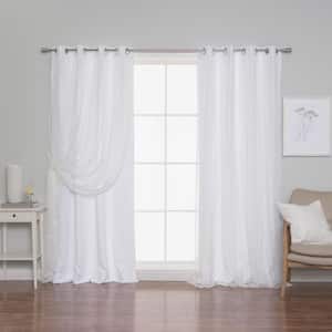 White Tulle Lace Solid 52 in. W x 84 in. L Grommet Blackout Curtain (Set of 2)