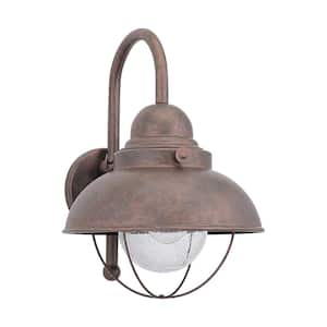 Sebring 1-Light Weathered Copper Outdoor Wall Lantern Sconce with Clear Seeded Glass Diffuser