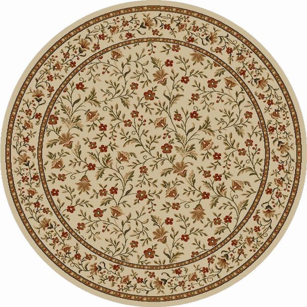 Como Ivory 8 ft. Round Traditional Floral Area Rug