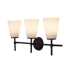 24 in. 3-Light Black Vanity Light with Opal Glass Shades