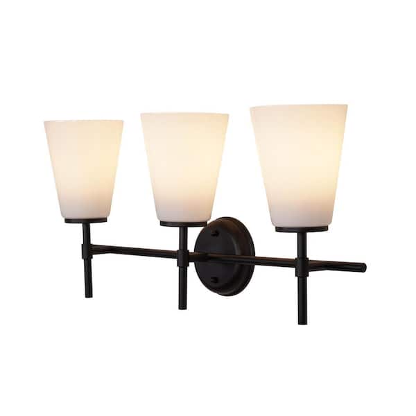 Cresswell 24 in. 3-Light Black Vanity Light with Opal Glass Shades