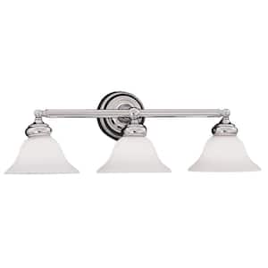Opal Essence 26.5 in. 3-Light Chrome Classic Vanity with Satin Opal Glass Shades