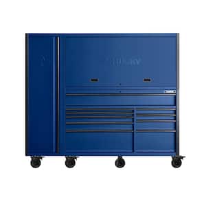 80 in. W x 24 in. D Heavy Duty 10-Drawers Garage Workcenter and Side Locker Tool Chest Combo in Matte Blue