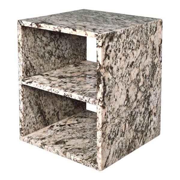 Sloane 16 in. Beige/Dark Taupe Modern Natural Marble Handmade Rectangular Square 2-Shelf End Table
