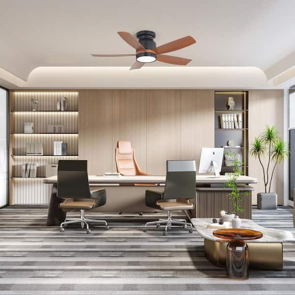 42 in. Black 5 ABS Blades Flush Mount Ceiling Fan with LED Light and Remote Included