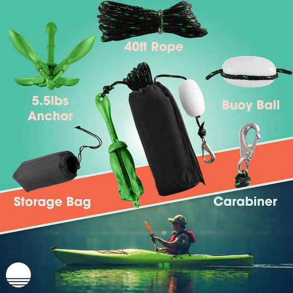 RAD Sportz 5.5lb Foldable Kayak Anchor Kit, Green RAD Sportz 5.5lb Foldable Kayak Anchor Kit, Green