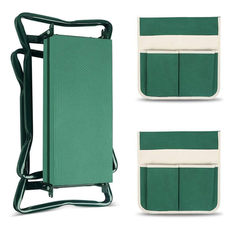 Green Foldable Garden Kneeler Seat with Tool Pouches