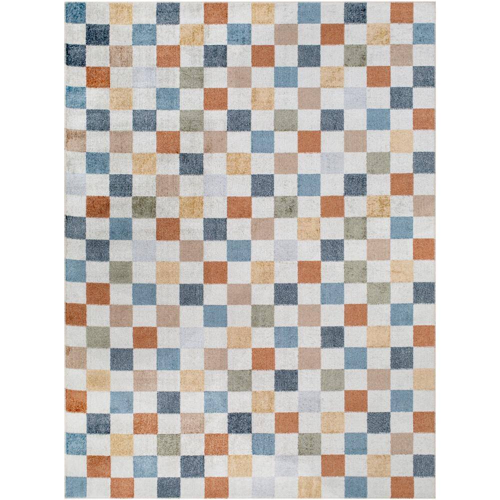 Lillian Blue and Multicolor Checkered Polyester Area Rug