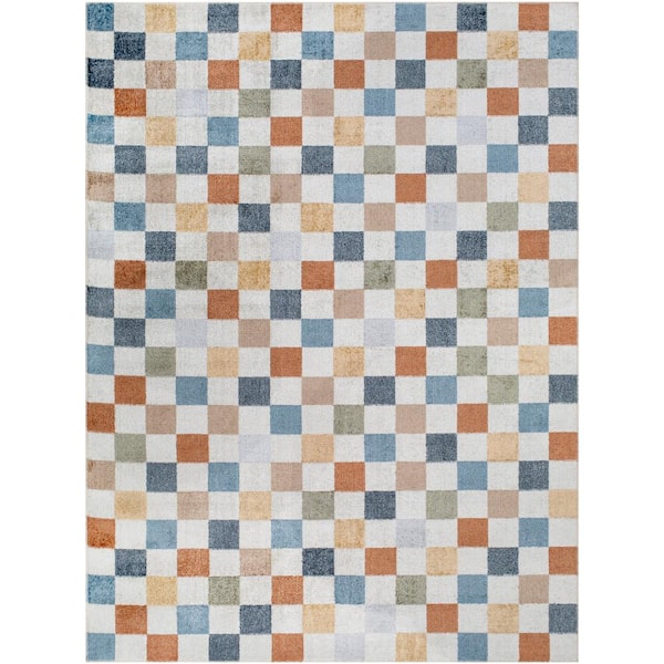 Livabliss Lillian Multi-Color Checkered 9 ft. x 12 ft. Indoor Machine-Washable Area Rug