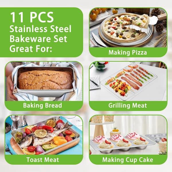 LAIFUCAM 11-Piece Stainless Steel Bakeware Set with Baking Sheets
