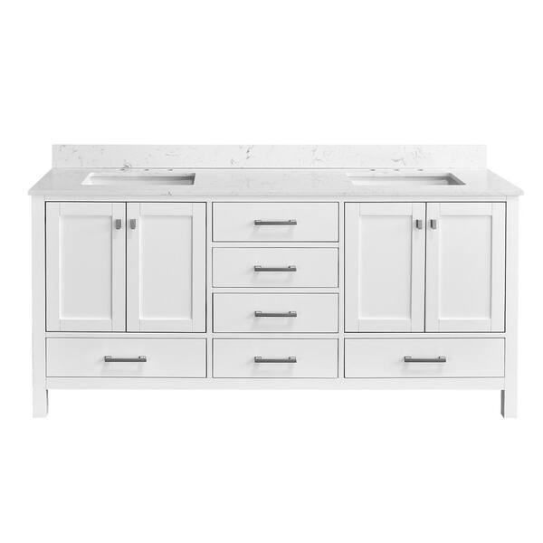 72 in. Freestanding Solid Wood White Bath Vanity with White Engineered Marble Top and Soft Close Drawers