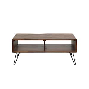 Carlow 42 in. Dark Brown Large Rectangle Wood Coffee Table with Shelf