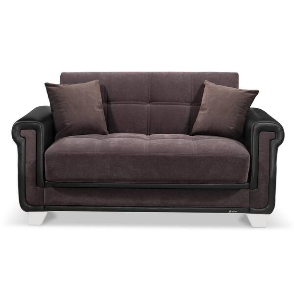 Ottomanson Rushmore Collection Convertible 66 in. Grey Microfiber 2-Seater Loveseat with Storage