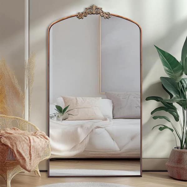 Unbranded Vintage Antique Bronze 36 in. W x 66.5 in. H Arched Metal Full  Length Floor Dressing Mirror, Oversized Wall Mirror DQW1435P201153