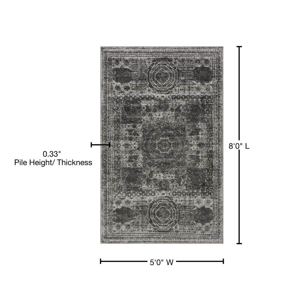 Dark Gray Rectangular Synthetic Low Pile Area Rug