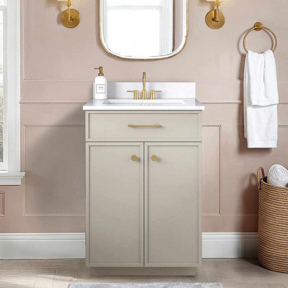 【TICT】MINIMALISM Liberte MLS-624 Glacier Bay Marcote 24 in. Single Sink Freestanding Greige