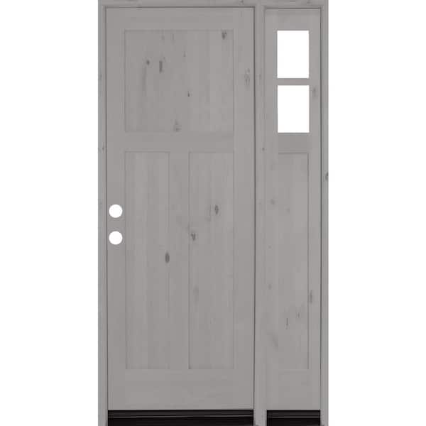Krosswood Doors 46 in. x 96 in. Knotty Alder 3 Panel Right-Hand/Inswing Clear Glass Grey Stain Wood Prehung Front Door w/Right Sidelite