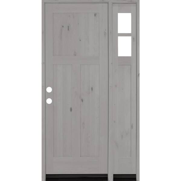 Krosswood Doors 56 in. x 96 in. Knotty Alder 3 Panel Right-Hand/Inswing Clear Glass Grey Stain Wood Prehung Front Door w/ Right Sidelite