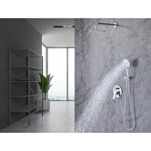 Mondawell Round 3-Spray Patterns 10 in. Wall Mount Rain Dual Shower Heads with Handheld and Valve in Chrome