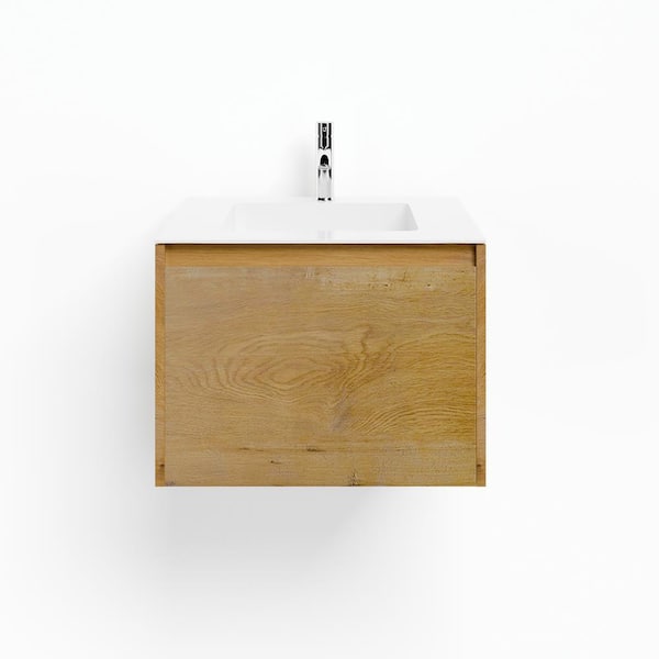 Madeira 20 in. Single Sink Floating Oak Bath Vanity with White Acrylic Top (Assembled)