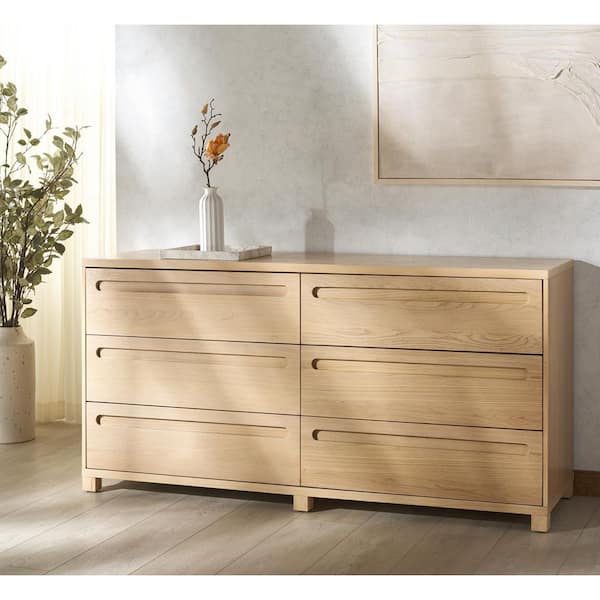 Tobiette Oak 6 Drawer 66 in. Wide Dresser
