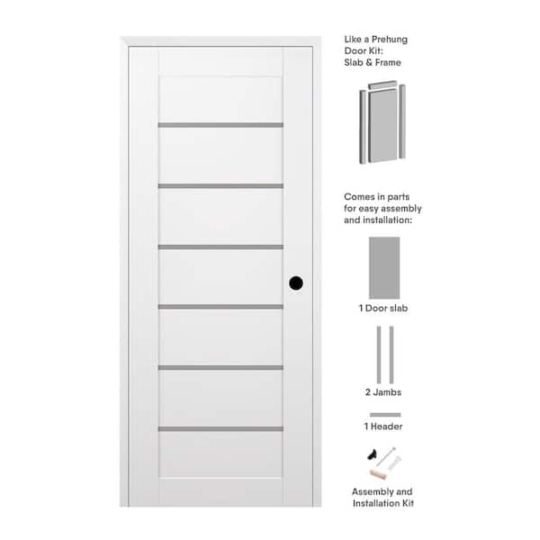 Belldinni Alba 18 in. x 80 in. Left Hand 6 Lite Frosted Glass Snow White Composite Wood Single Prehung Interior Door
