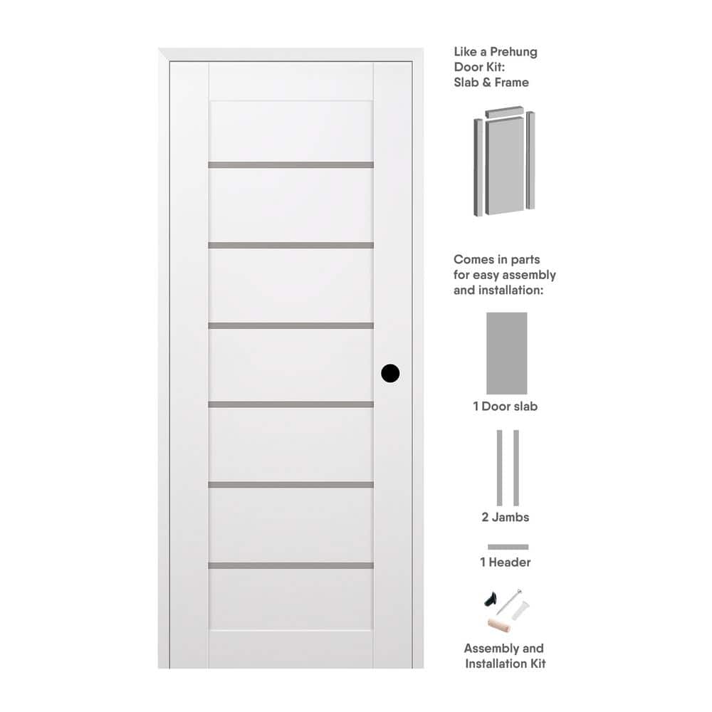 Alba 28 in. x 96 in. Left Hand 7 Lite Frosted Glass Snow White Composite Wood Single Prehung Interior Door price history on PriceWatchPro