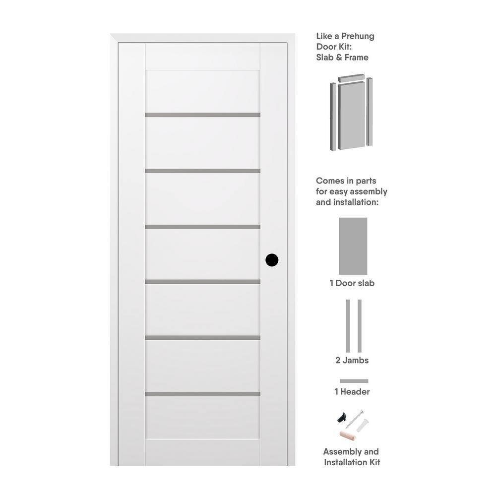 Alba 30 in. x 96 in. Left Hand 7 Lite Frosted Glass Snow White Composite Wood Single Prehung Interior Door price history on PriceWatchPro