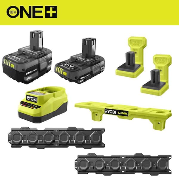 LINK Wall Rails (2-Pack), ONE+ 18V Starter Kit, Battery Shelf and Tool Holder (2-Pack) Combo