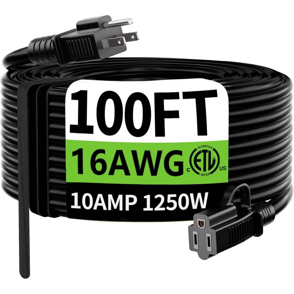 100 ft. 16/3 Gauge 10A 125V Indoor/Outdoor Extension Cord Black Waterproof Cold-Resistant Flexible price history on PriceWatchPro