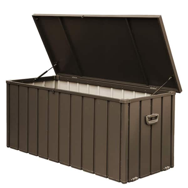 100 Gal. Dark Brown Steel Waterproof Lockable Outdoor Storage Bench with Rolling Castors and Handles