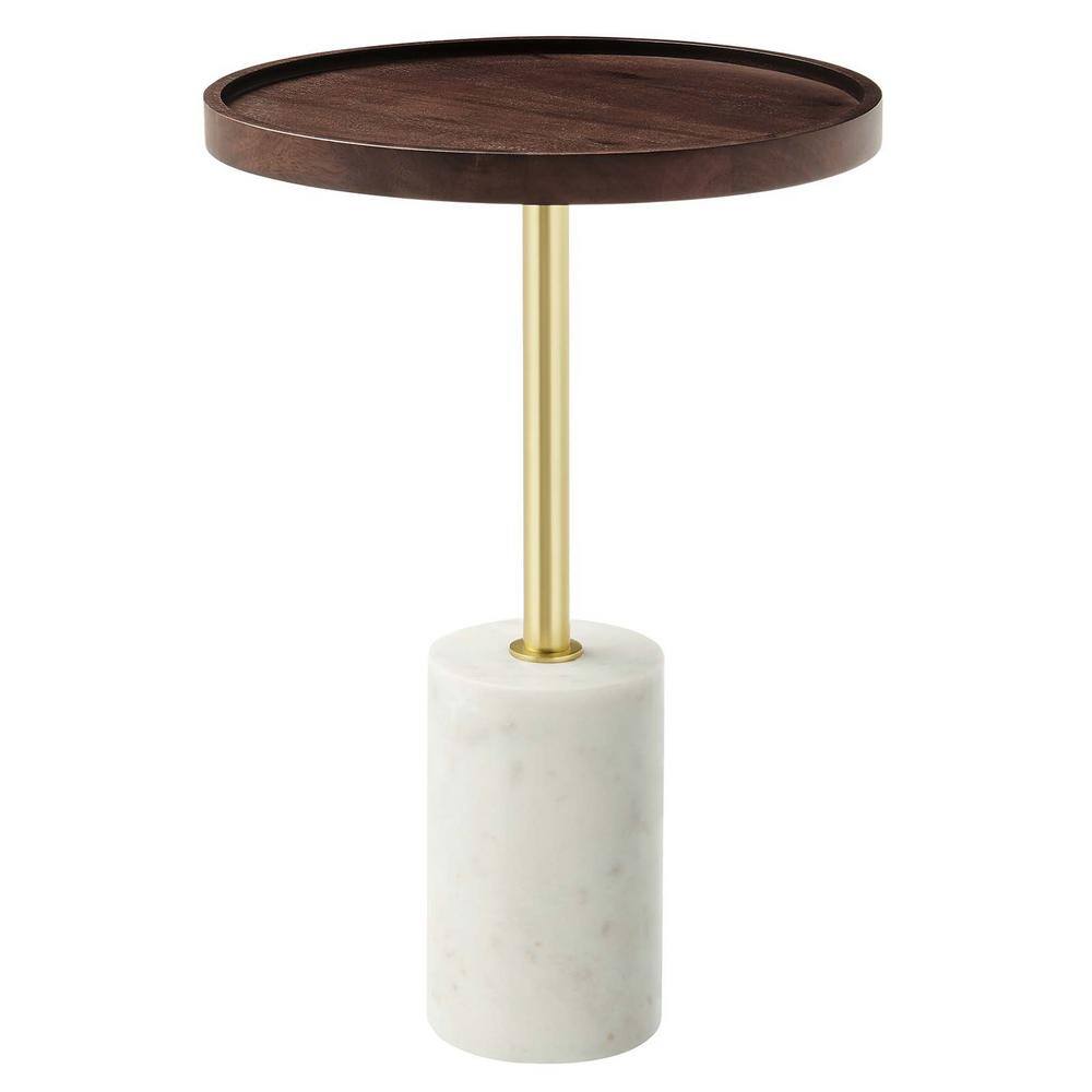 Amina Round Acacia Wood Side Table in White Walnut