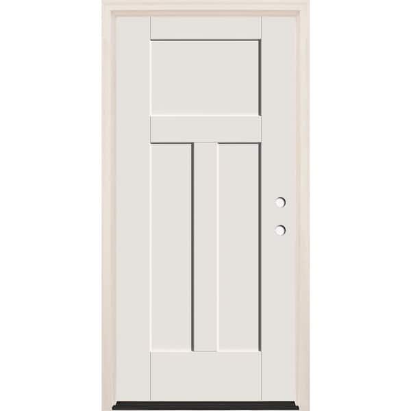 Builders Choice 36 in. x 80 in. 3 Panel Craftsman Left-Hand Unfinished Fiberglass Prehung Front Door w/6-9/16" Frame and Bronze Hinges