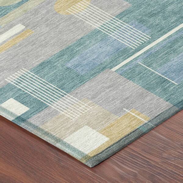 Chantille Machine Washable Indoor/Outdoor Abstract ACN2822 Teal 8 ft. x 10 ft. Area Rug