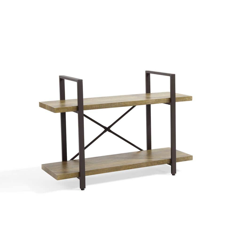 35.5" Brown Wood Two-Tier Rustic Bookcase