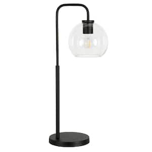 Harrison 27 in. Blackened Bronze Arc Table Lamp with Clear Glass Shade