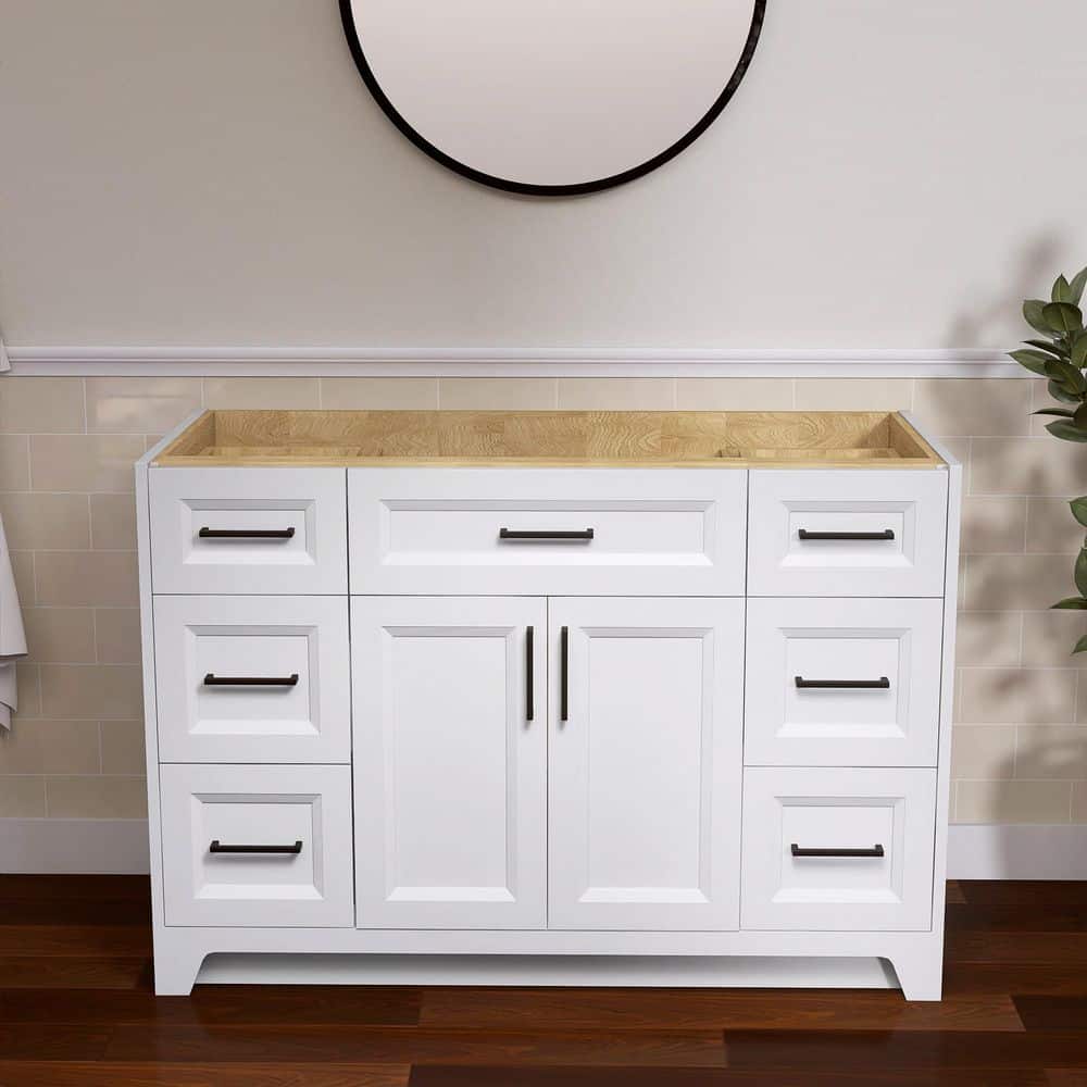 Zeafive 48 in. Solid Wood Bath Vanity Cabinet without Top in White ...