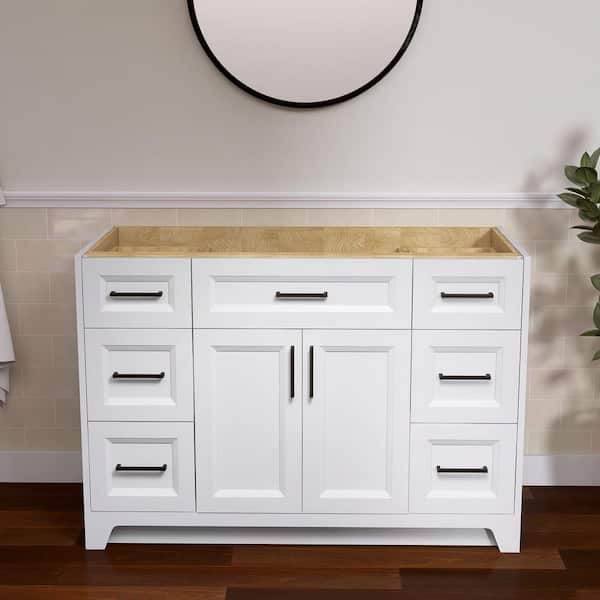 48 in. Solid Wood Bath Vanity Cabinet without Top in White Freestanding Bathroom Cabinet with Dovetail Drawers Assembled