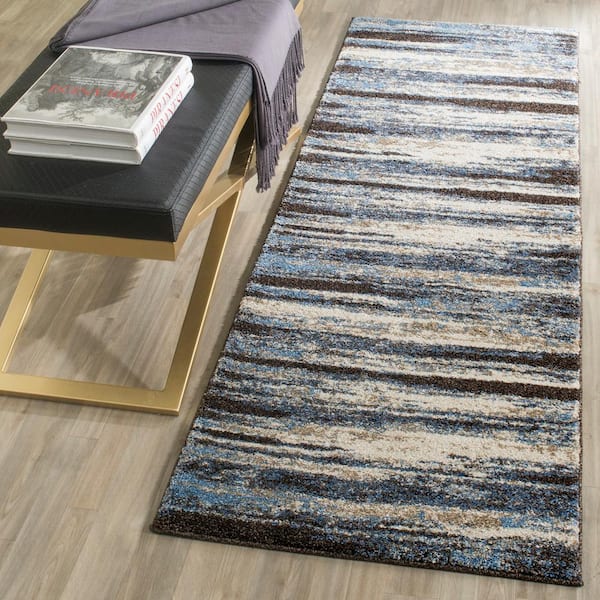 Retro Cream/Blue 2 ft. x 13 ft. Striped Runner Rug