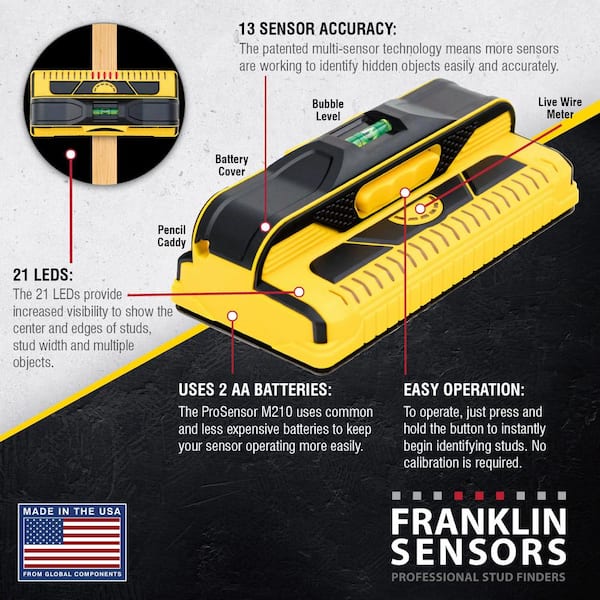 ProSensor M210 Full Width Center and Edge Stud Finder with 13-Sensors and Live Wire Meter/Wood and Metal Stud Detector