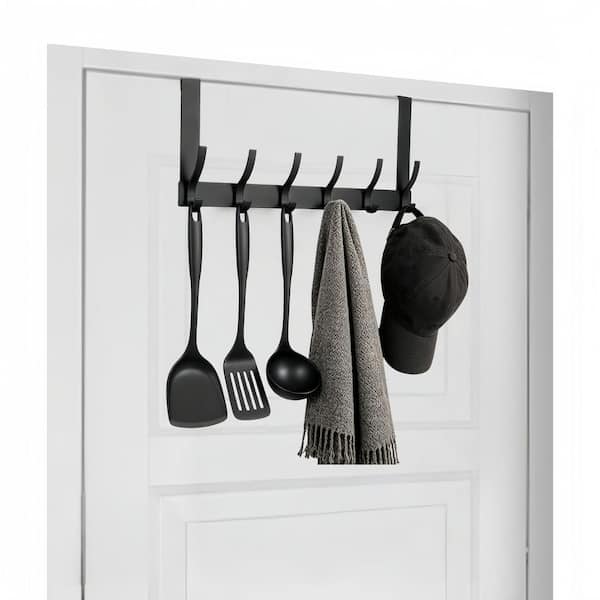 Hanging Pot Racks with 12 Coat Hooks for Kitchen, Bathroom, Door, Coat Rack and Dorm Essentials, Black (1-Pack)
