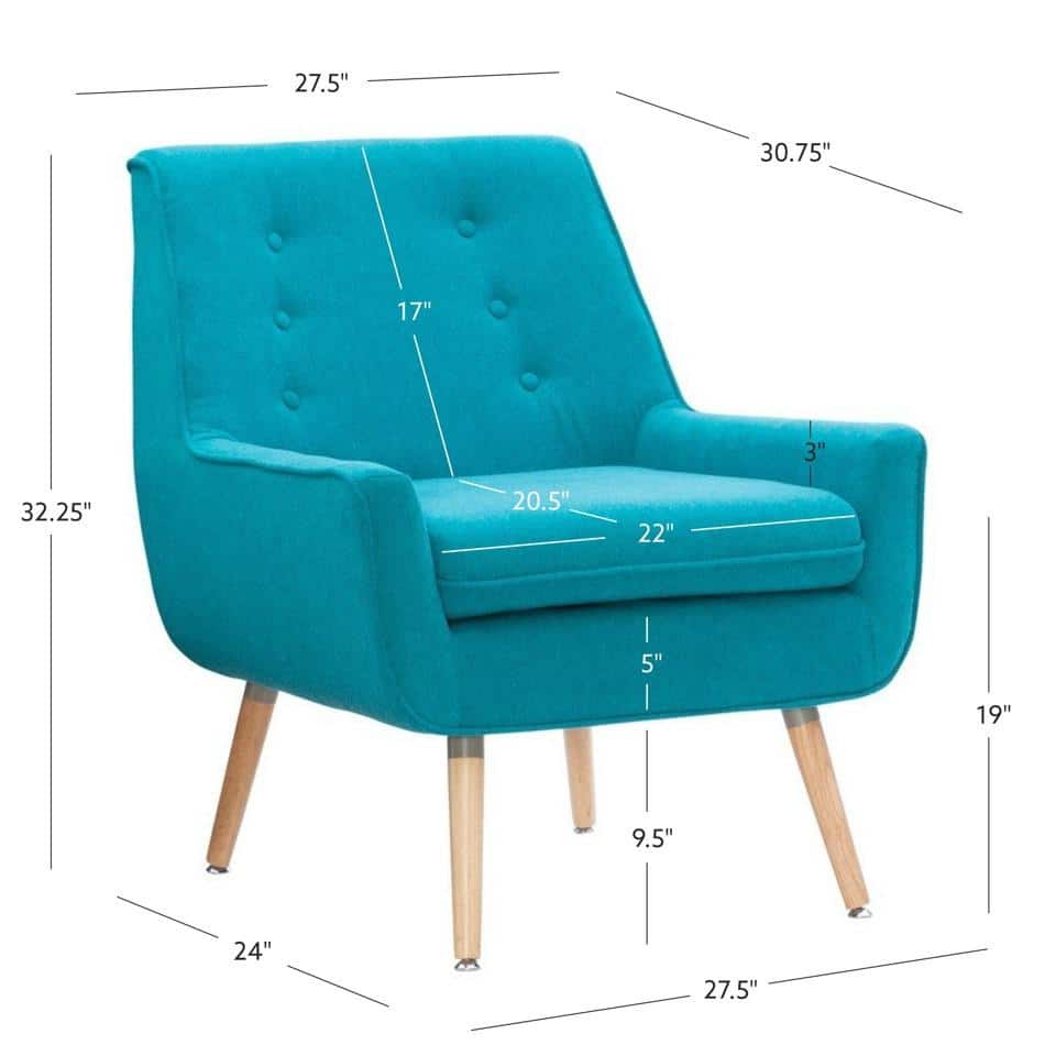 Modern Retro Bright Blue Wood Accent Chair with Button Tufting