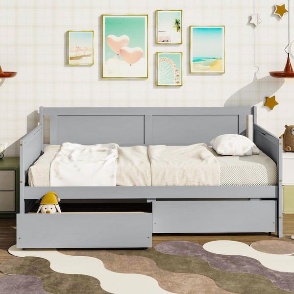 Grey Twin Size Daybed with 2 Storage Drawers