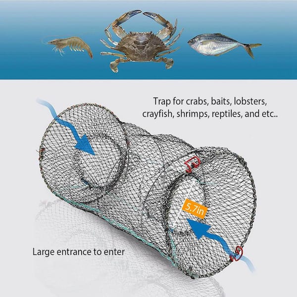 Crab Trap Bait Nets Shrimp Prawn Crayfish Lobster Bait Fishing Pot Cage Basket (2-Pieces)
