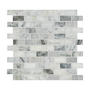 Carrara Classique Brick 12 in. x 12 in. x 0.31 in. Honed Marble Mesh-Mounted Mosaic Wall Tile (0.97 sq. ft./Each)