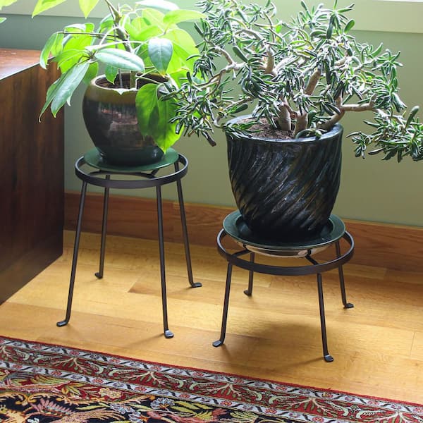 16 '' H Argyle Outdoor Plant Stands, Set of Two, Wrought Iron, Kits & Accessories, Graphite Powdercoat Finish